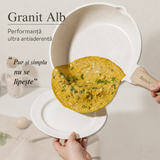 Set vase de gătit TELUX® Ivory Stone, 21 piese, aluminiu cu înveliș antiaderent efect granit, compatibil inducție și gaz, capace din sticlă, crem