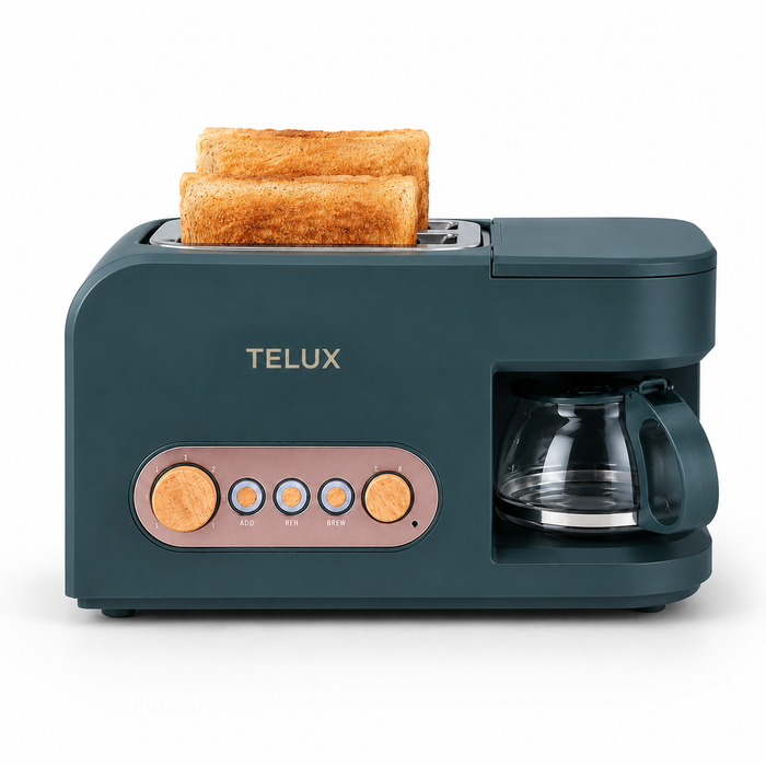 Stație Mic Dejun 3-în-1 TELUX® cu Cafetieră și Prăjitor