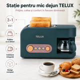 Stație Mic Dejun 3-în-1 TELUX® cu Cafetieră și Prăjitor